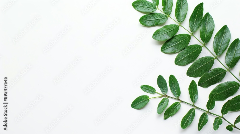 Copy Space Background of Acacia Leaves against White Background
