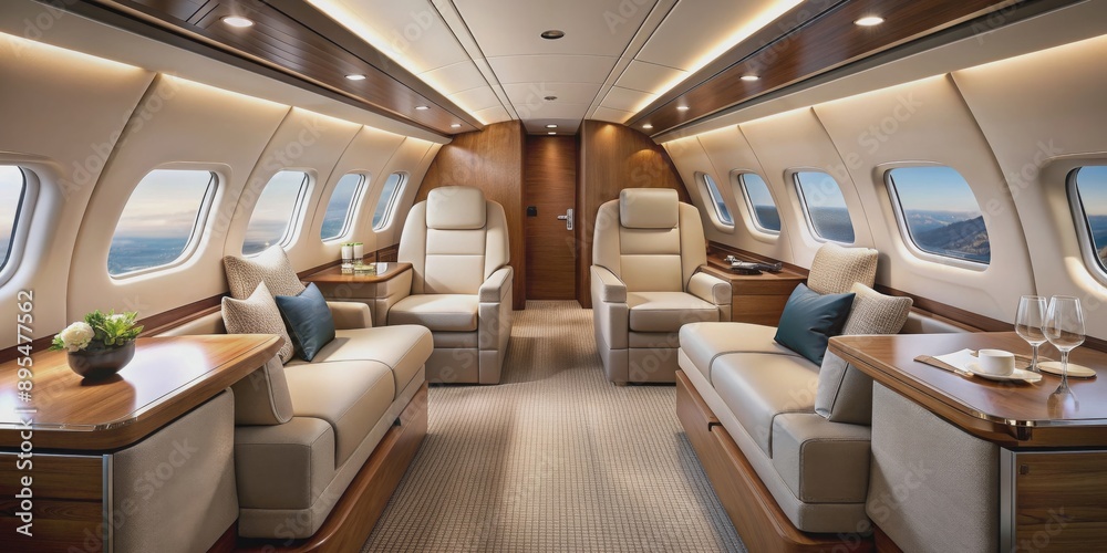 Luxurious private jet interior showcasing comfort, exclusivity, and opulence, luxury, flight, private jet Luxurious private jet interior showcasing comfort, exclusivity, and opulence, luxury, flight, private jet