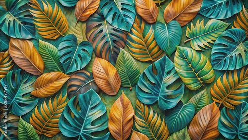 Wallpaper Mural Abstract chunky paint leaves create seamless abstract pattern background, seamless, abstract, chunk, paint, leaves Torontodigital.ca