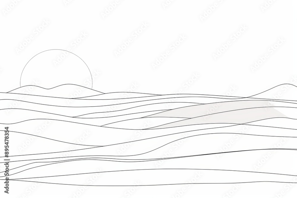 Fototapeta premium Serene landscape with minimalist lines and shapes forming a tranquil composition