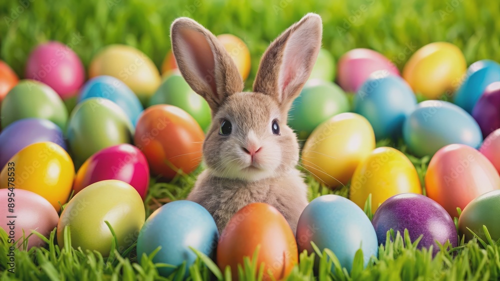 Easter bunny surrounded by colorful eggs , Easter, bunny, eggs, spring, holiday, decoration, cute, festive, pastel Easter bunny surrounded by colorful eggs , Easter, bunny, eggs, spring, holiday, decoration, cute, festive, pastel