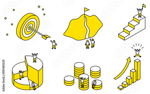 Simple line drawing illustration of business goal image, isometric