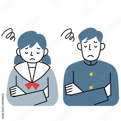 うなだれる女子学生と男子学生の上半身セット
