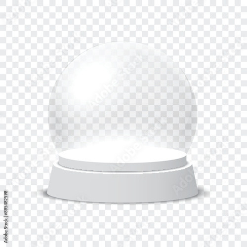 Empty clear snow globe on transparent background, ideal for custom designs. Vector illustration