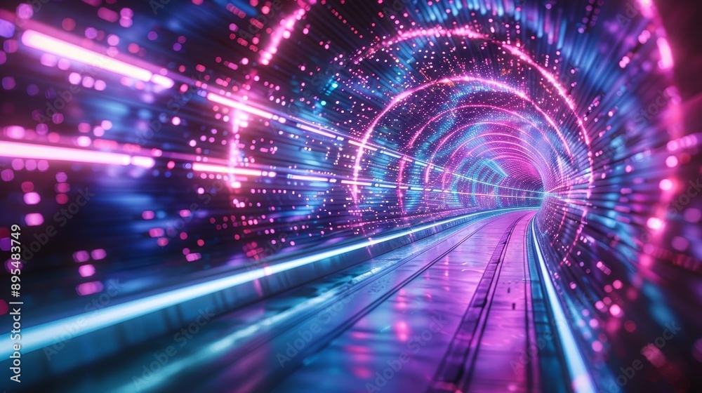 Digital vibrant neon tunnel with motion blur and pink blue lights creating an abstract background Digital vibrant neon tunnel with motion blur and pink blue lights creating an abstract background