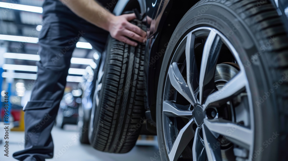 A mechanic assists a customer in selecting the best tires for their vehicle at a repair shop. The customer is deciding between winter and summer tires as part of the seasonal tire replacement process. A mechanic assists a customer in selecting the best tires for their vehicle at a repair shop. The customer is deciding between winter and summer tires as part of the seasonal tire replacement process.
