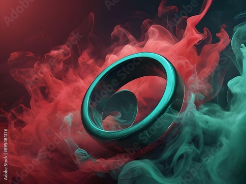 a greenish ring with red and greenish blue smoke