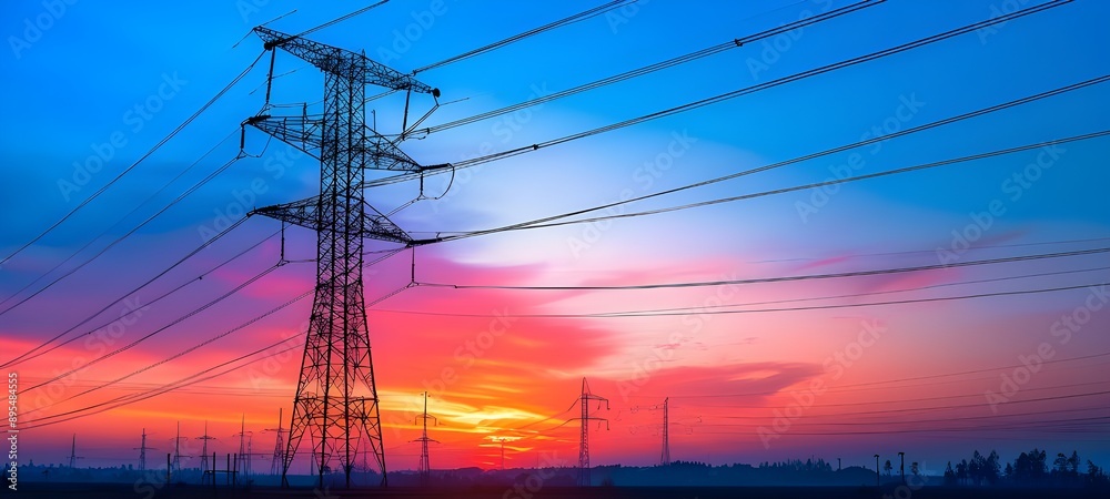 power lines at sunset