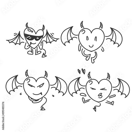 hand drawn doodle cute heart love demon character
