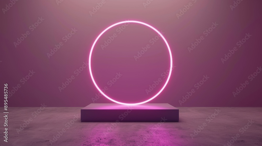Minimalist square podium stand, circular neon purple, tech backdrop, 3D render, modern and sleek, topdown view, soft studio lighting, high detail Minimalist square podium stand, circular neon purple, tech backdrop, 3D render, modern and sleek, topdown view, soft studio lighting, high detail