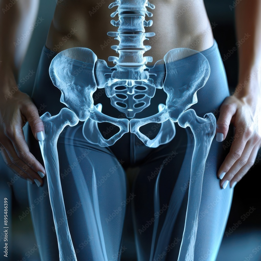 An artistic X-ray image showcasing the pelvic bones and spine ...