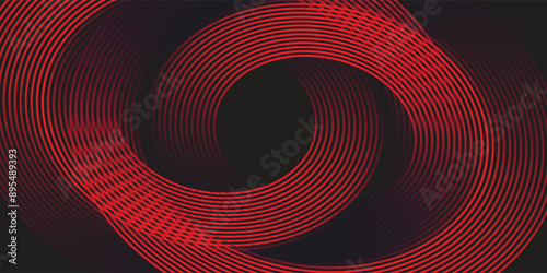 Red and black vector abstract 3D futuristic modern neon banner with circle outline