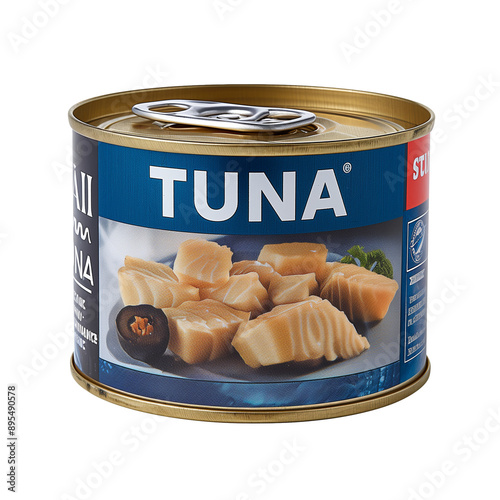 Tuna fish tin can product isolated on white transparent background, PNG