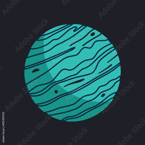 Vector illustration of a planet, Neptune or Uranus in flat cartoon style. A whimsical, fun, and artistic depiction of a celestial body in space, for astronomy and science designs