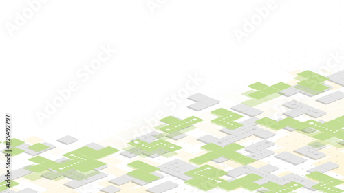 Abstract isometric navigation concept on a background of squares. Squares as symbol of roads. Location signs on squares. Vector illustration