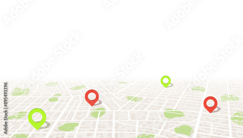 Navigation concept with pin pointers. Location pin on perspective city map. Vector illustration