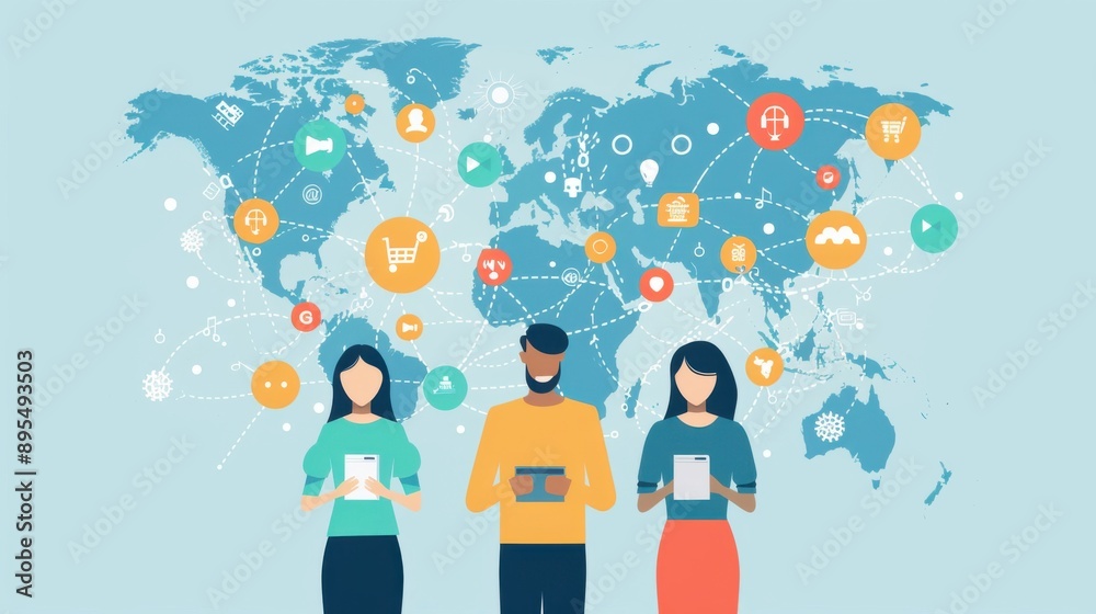 Cultural exchange via device, AI translation showing speech Cultural exchange via device, AI translation showing speech