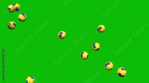 Handballs falling on green screen 3D animation photo