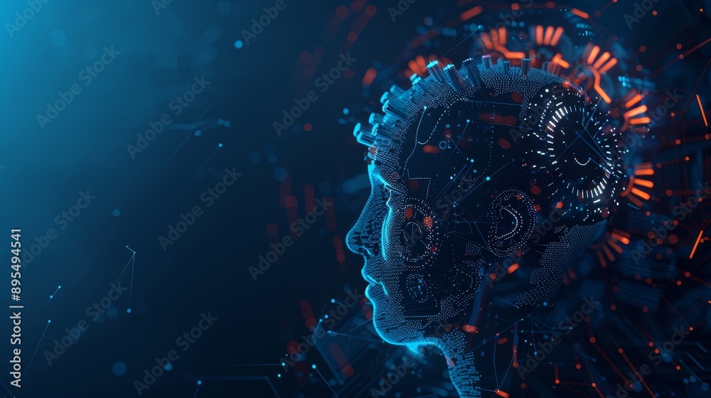 A digital representation of a human head, composed of interconnected ...