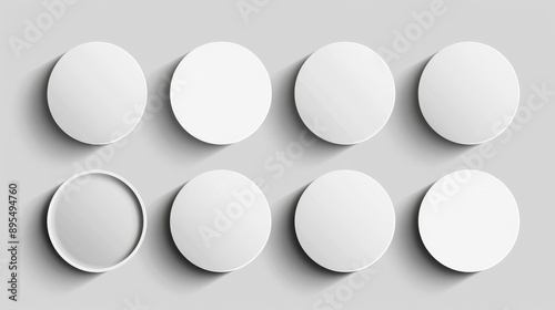 A set of eight blank circular shapes with drop shadows, perfect for presentations, infographics, or website designs.