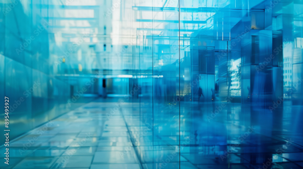 Blue glass windows in a modern building with a blurred background create an abstract effect. Blue glass windows in a modern building with a blurred background create an abstract effect.