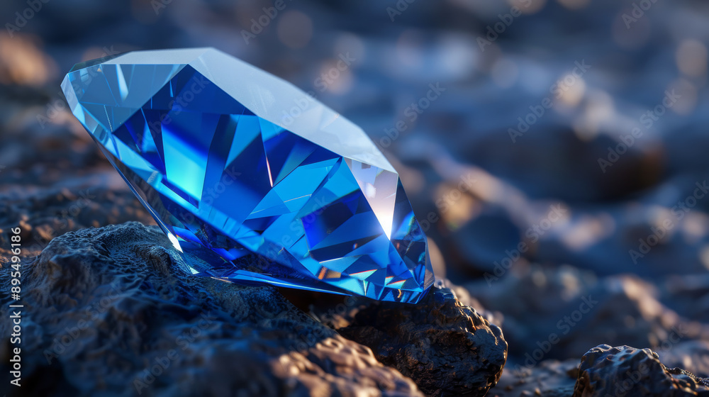 Bright blue glass with a sharp edge and shiny surface, set against a fantasy backdrop. The blue glass resembles a diamond or crystal. Bright blue glass with a sharp edge and shiny surface, set against a fantasy backdrop. The blue glass resembles a diamond or crystal.