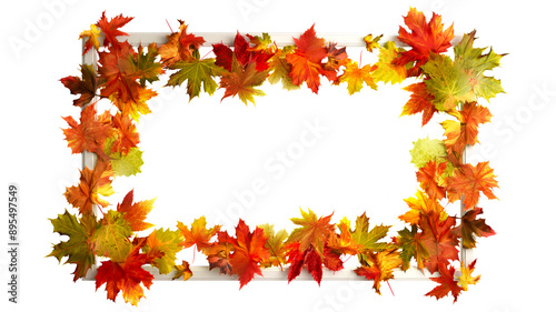 Illustration of Autumn rectangular frame with copy space on white background, Generative AI image 