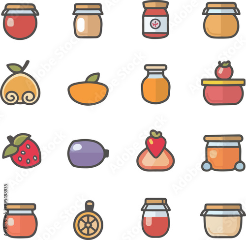 Colorful Jars and Fruits Icons