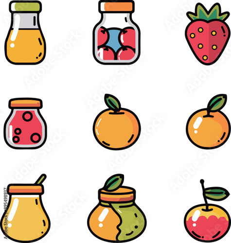Colorful Jars and Fruits Icons