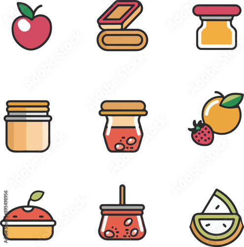 Colorful Jars and Fruits Icons