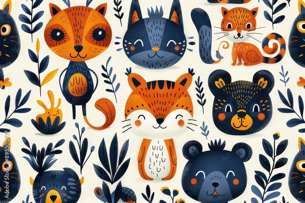 Seamless pattern of whimsical characters and creatures. Seamless pattern of whimsical characters and creatures.
