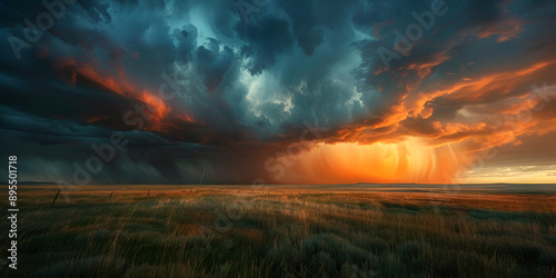 Dramatic Thunderstorm Sky: Thunderbolts Over Vast Fields