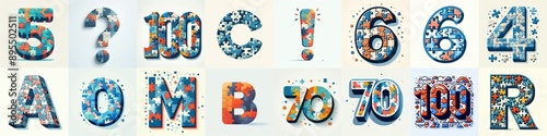 Wallpaper Mural Puzle color geometric tiling Lettering Typeface. AI generated illustration Torontodigital.ca