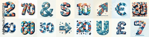 Puzle color geometric tiling Lettering Typeface. AI generated illustration