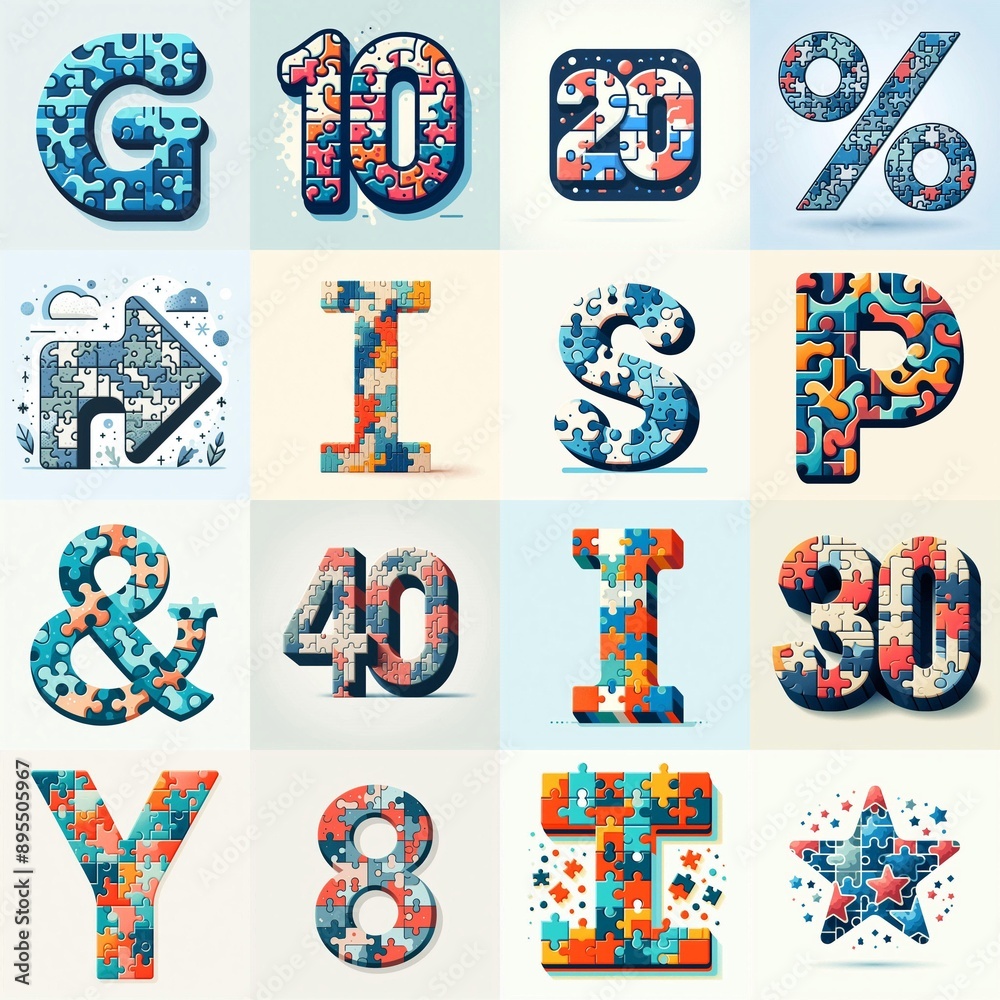 Fototapeta premium Puzle color geometric tiling Lettering Typeface. AI generated illustration