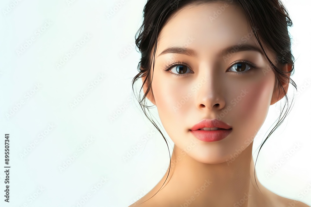 Naklejka premium A woman with a beautiful face and blue eyes.