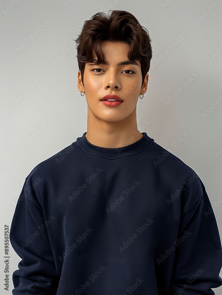 Fototapeta premium A young man wearing a blue sweatshirt.