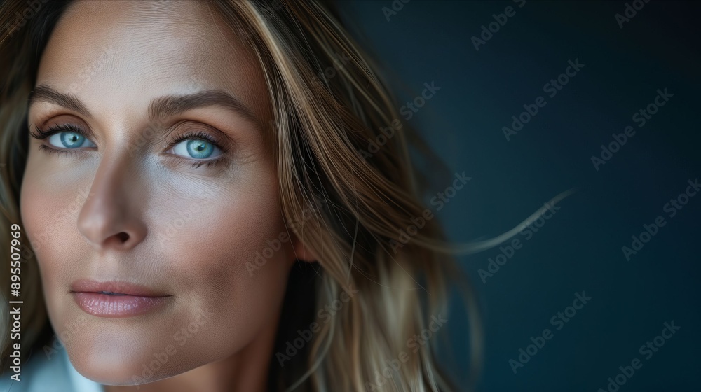 Naklejka premium A woman with blue eyes looking at the camera.