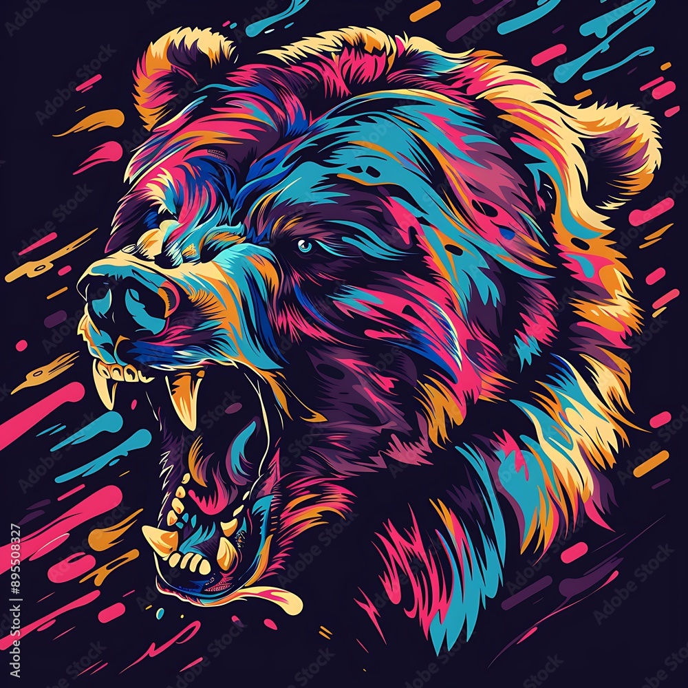 Fototapeta Angry Bear Portrait Illustration
