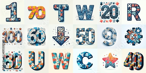 Puzle color geometric tiling Lettering Typeface. AI generated illustration