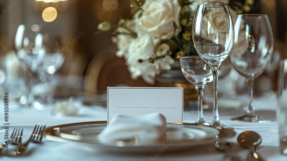 Fototapeta premium Sophisticated table setup with a blank reservation card for a wedding or special occasion