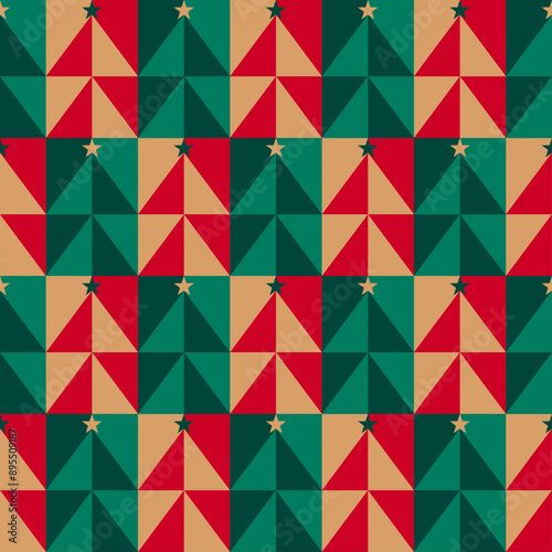 Geometrical abstract pine tree seamless pattern design for christmas holidays celebration.  