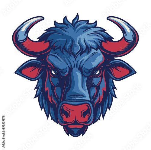 Blue bull head illustration ,bull logo cartoon ,generative ai
