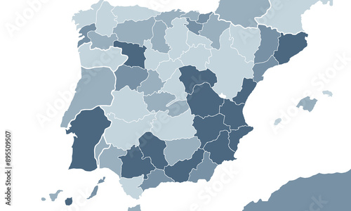 Spain map with individual colors,isolated on white background for website layouts,background,education, precise,customizable,Travel worldwide,map silhouette backdrop,earth geography, political.