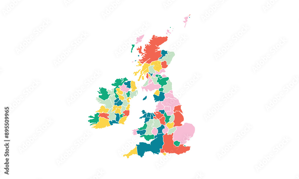 England map with individual colors,isolated on white background for ...