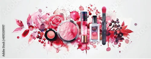 Obraz A splash of red and black makeup creates a dramatic background for luxury cosmetics.