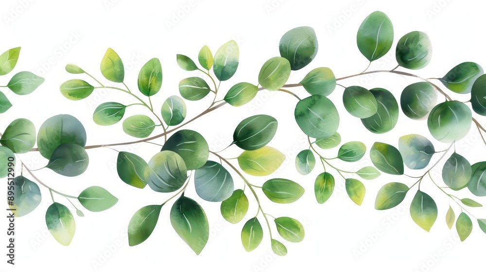 Elegant watercolor eucalyptus branches create a serene and refreshing vibe. Perfect for adding a touch of nature to any space. Elegant watercolor eucalyptus branches create a serene and refreshing vibe. Perfect for adding a touch of nature to any space.