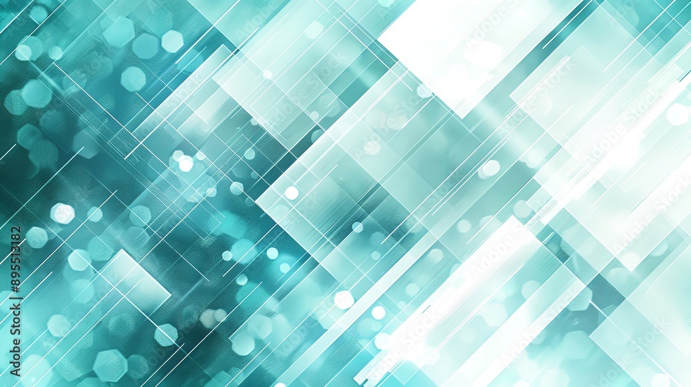 Abstract Blue and White Geometric Background with Bokeh.