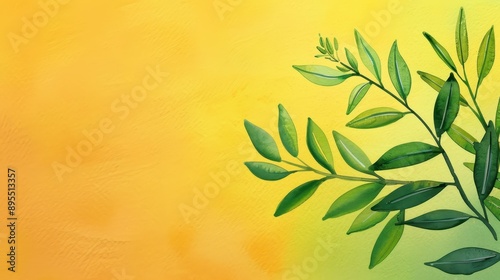 Wallpaper Mural Delicate watercolor leaves in vibrant greenyellow hues, capturing the charm of nature with bay leaf details. A botanical delight Torontodigital.ca