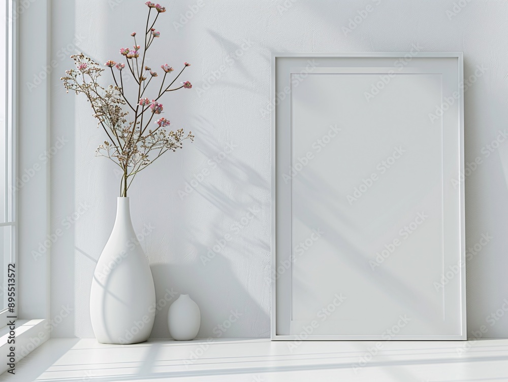 Beautiful bouquet of flowers in a white vase by the window